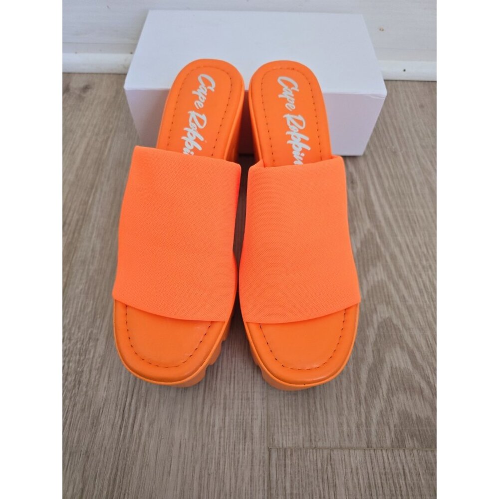 Cape Robbin Neon Orange Platform Chunky Heel Mules - Picture 3 of 11